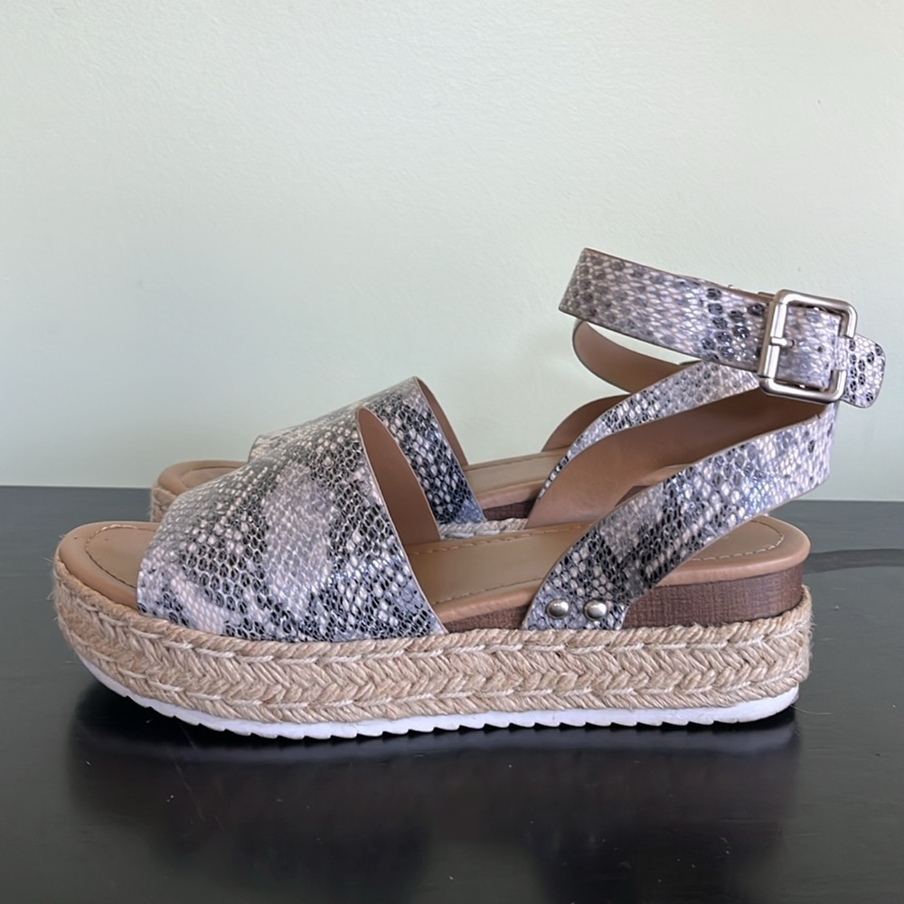 Soda Topic Beige Python Platform Espadrille Wedge… - image 3